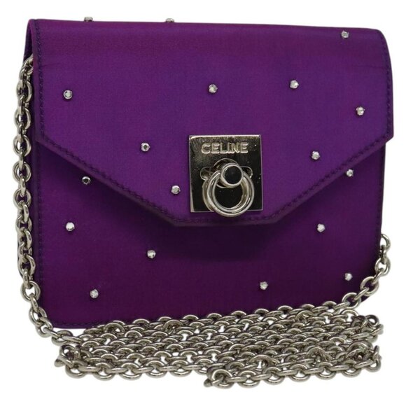 CELINE Chain Shoulder Bag Nylon Purple Auth - Picture 1 of 16